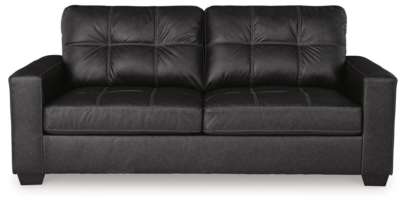 Ashley Furniture Barlin Mills sofa with plush cushions and stylish upholstery, shown from a head-on perspective.