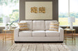 Ashley Furniture Larimer living room set featuring a sofa, loveseat, and armchair with neutral fabric and modern design.