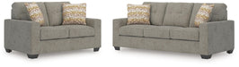 Ashley Furniture Larimer living room set with sofa and loveseat in neutral fabric, stylish and comfortable for modern living rooms.