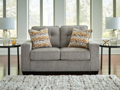 Ashley Furniture Larimer loveseat with plush fabric upholstery and cushioned armrests, perfect for cozy living room seating.