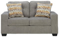 Ashley Furniture Larimer living room set with sofa and loveseat, featuring neutral fabric and modern design, shown in a cozy living space.