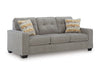 Ashley Furniture Larimer living room set featuring a sofa and loveseat with plush cushions and modern design, viewed from an angle.