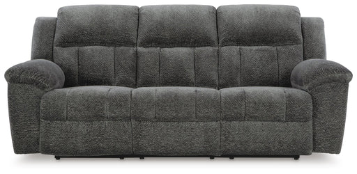 Ashley Furniture Frohn reclining sofa shown from a head-on view, featuring plush cushions and a modern design.