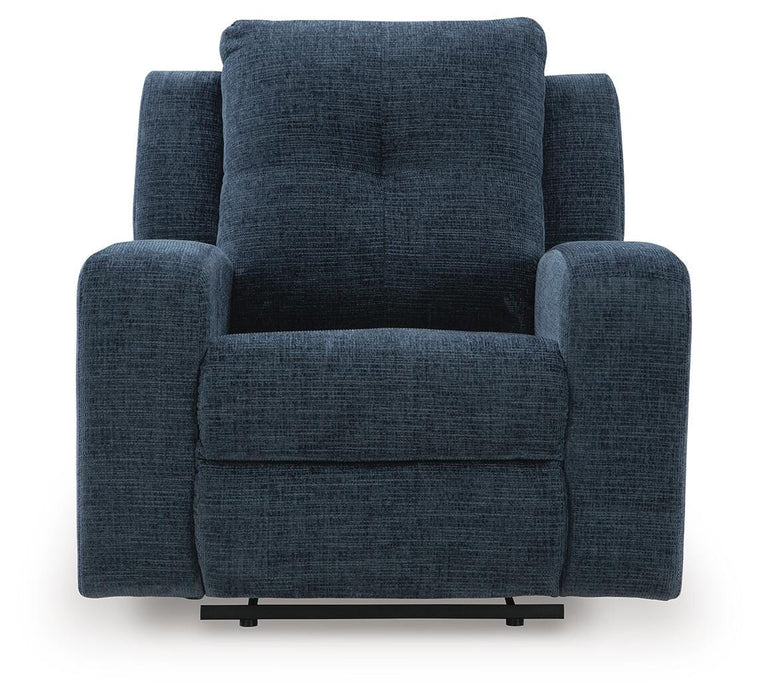 Ashley Furniture Danum recliner with plush fabric and padded armrests, shown from a head-on view.