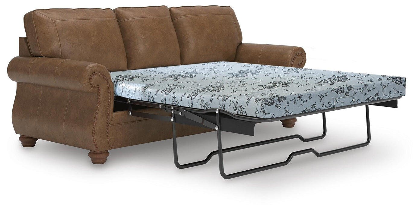 Ashley Furniture Chasemore sofa sleeper opened to reveal a comfortable sleeping area with plush cushions and a modern design.