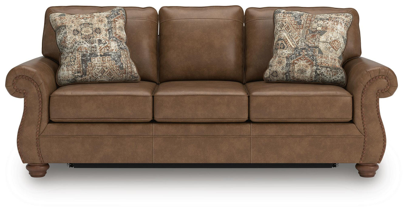 Ashley Furniture Chasemore Sleeper Sofa with beige fabric, showing the head-on view of the convertible sofa bed.