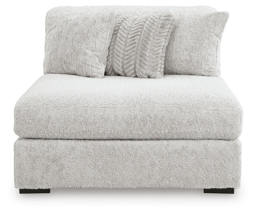 Ashley Furniture Cuddle Plush sectional with chaise, featuring soft upholstery and comfortable seating, shown from a front head-on view.