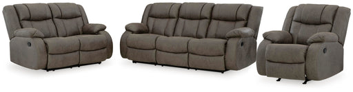 Ashley Furniture First Base living room set with sofa and loveseat in modern fabric, shown in a stylish living space.