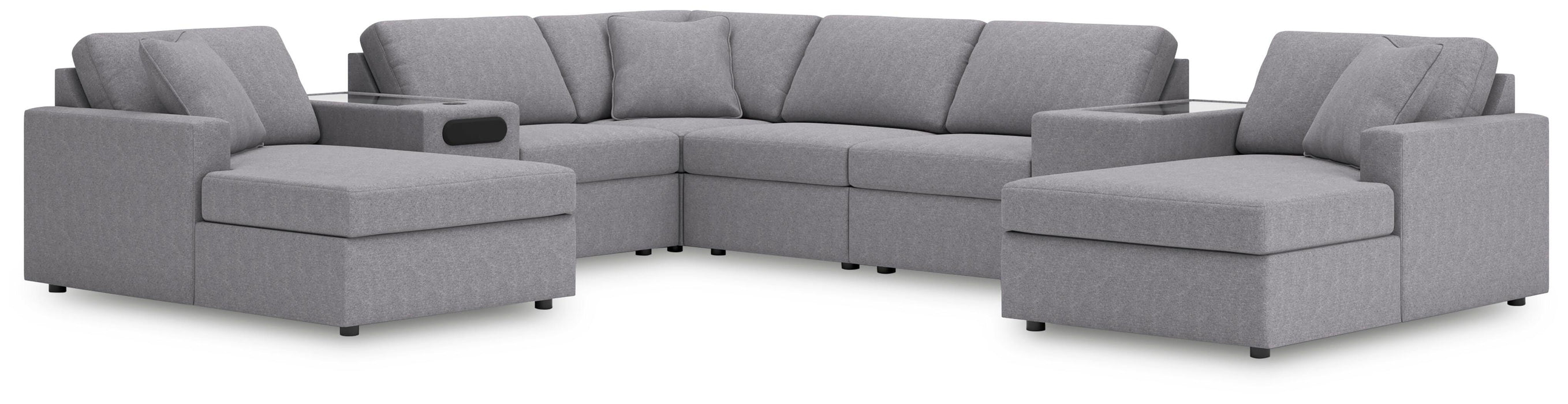 Ashley Furniture Modmax sectional with chaise, showing a modern fabric sofa with a spacious seating area and chaise lounge.