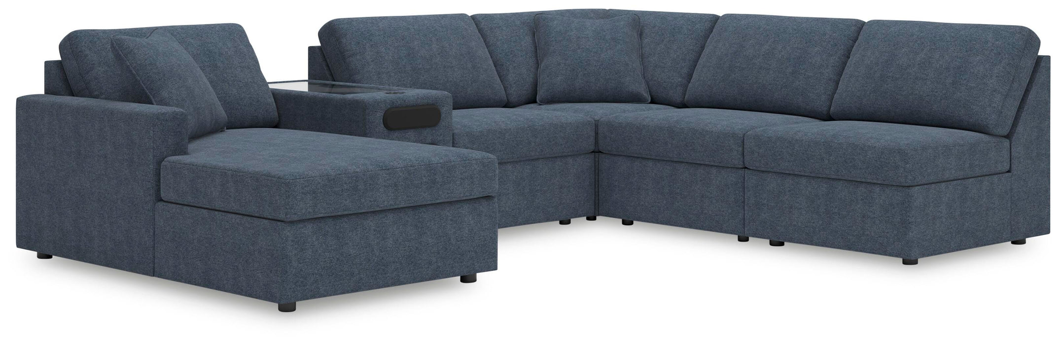 Ashley Furniture Modmax sectional with chaise, featuring modern fabric upholstery and plush cushions.