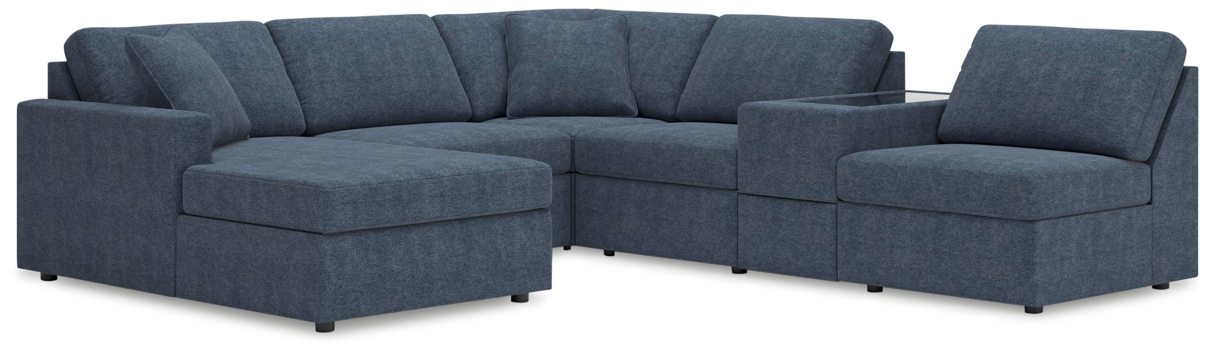 Ashley Furniture Modmax sectional with chaise, modern fabric sofa with plush cushions and sleek design, in a stylish living room.