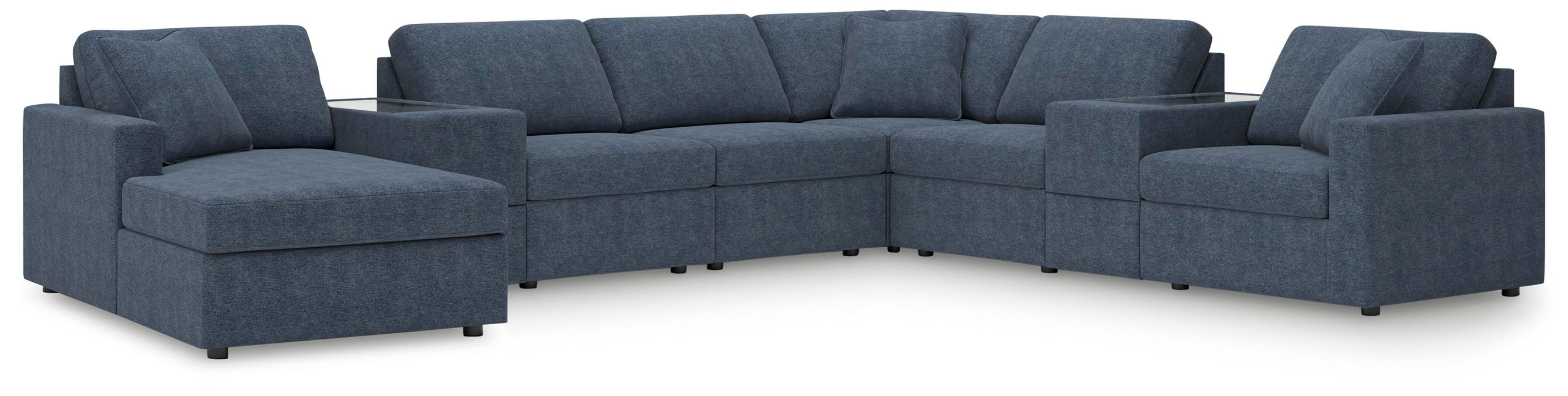 Ashley Furniture Modmax sectional with chaise, featuring sleek upholstery and modern design, shown in a stylish living room setting.
