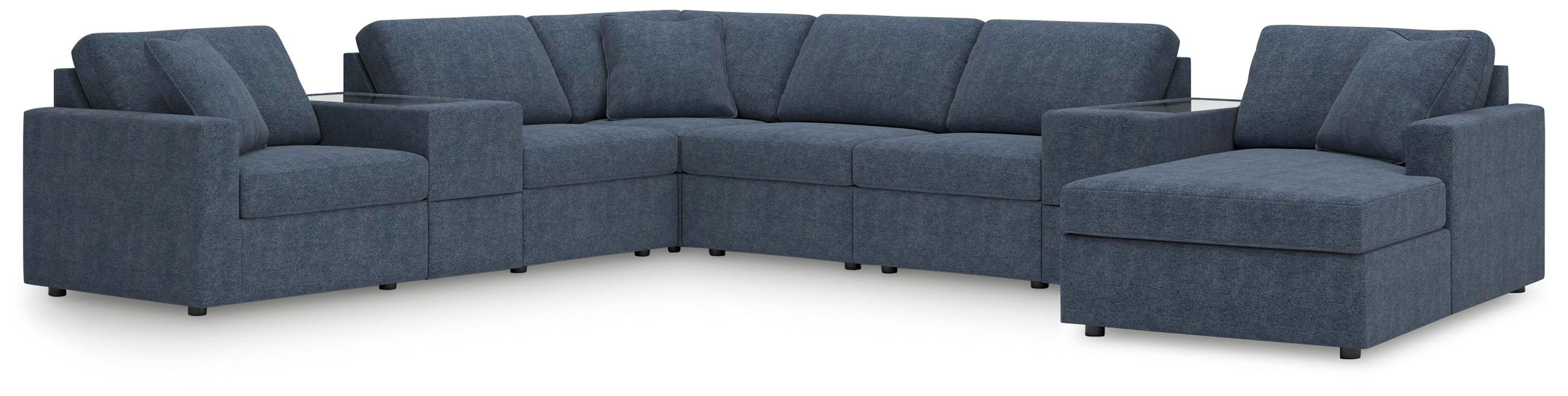 Ashley Furniture Modmax sectional with chaise, showing modern fabric upholstery and spacious seating arrangement.