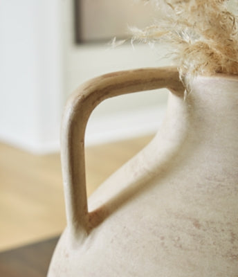 Ashley Furniture Justy Vase, decorative ceramic vase with textured design, suitable for tabletop display or floral arrangements.