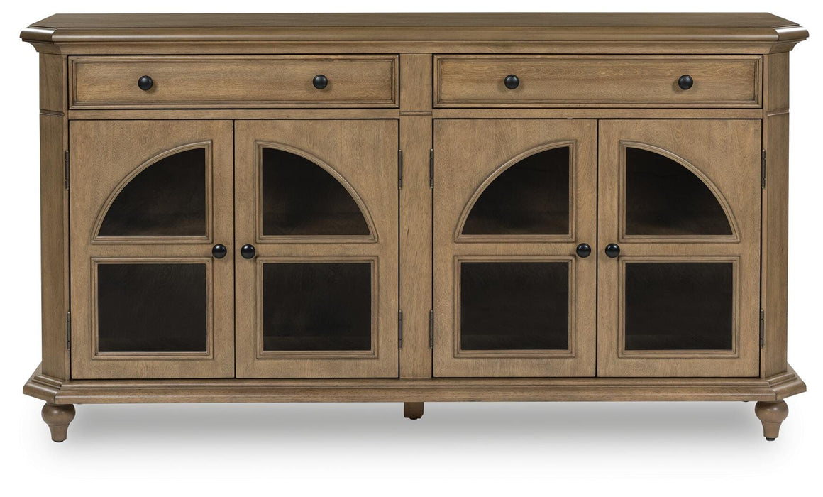 Ashley Furniture Barlomore Accent Cabinet with wood finish, featuring sleek doors and elegant design, shown in head-on view.