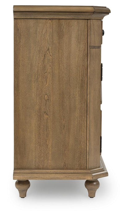 Ashley Furniture Barlomore accent cabinet with side doors and sleek wood finish, featuring modern design and storage space.