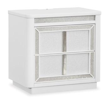 Ashley Furniture Chalanna bedroom set with a bed, matching nightstands, and dresser in a modern bedroom layout.