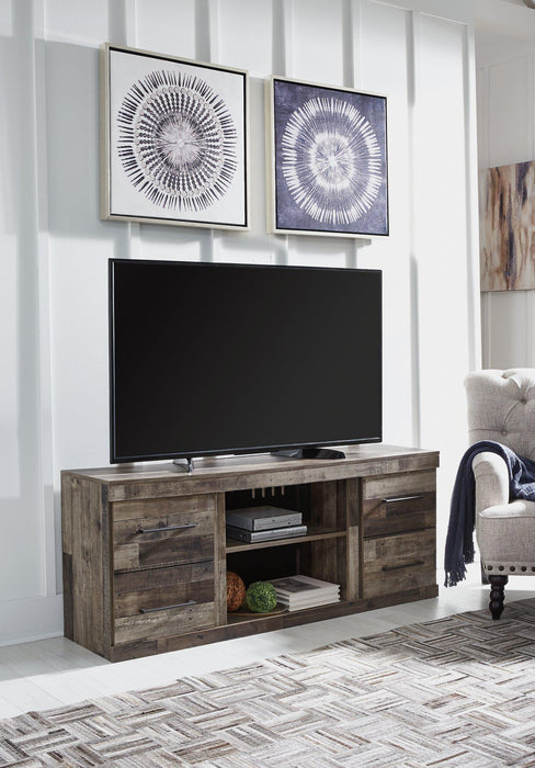 Derekson 3-piece entertainment center by Ashley Furniture featuring a TV stand and matching storage units in a modern design.