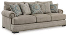 Ashley Furniture Galemore sofa with plush gray fabric, featuring rolled arms and cozy cushion seating.