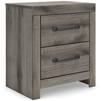 Graystorm bedroom set by Ashley Furniture featuring a bed frame, matching nightstands, and a dresser in a modern design