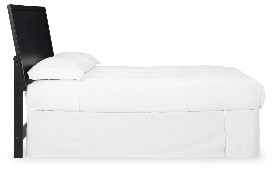 Ashley Furniture Danziar Bed with a classic wood finish and side view showing the headboard and footboard design.