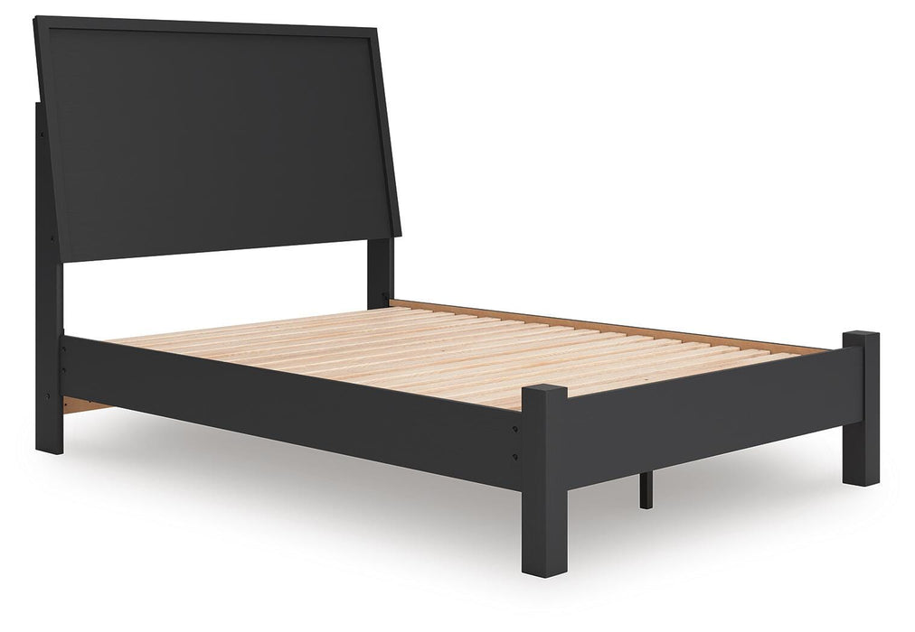 Ashley Furniture Danziar Bed in a stylish angle view, showcasing contemporary design and dark wood finish.