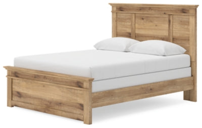 Ashley Furniture Makidern Bed with a stylish frame and neutral upholstery, shown from an angled side view.