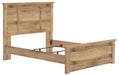 Ashley Furniture Makidern Bed with upholstered headboard and wooden frame, shown from an angled side view.