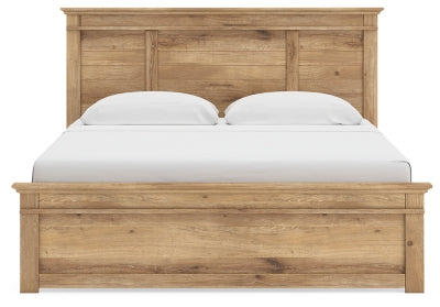 Ashley Furniture Makidern Bed with a headboard featuring a sleek, modern design and neutral upholstery.