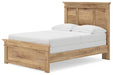 Ashley Furniture Makidern Bed with a wooden frame and headboard, shown from an angled side view in a bedroom setting.