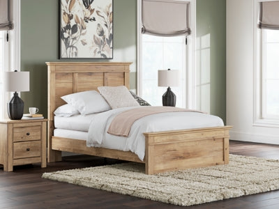 Ashley Furniture Makidern Bed with a sturdy wooden frame and elegant headboard, showcasing a classic bedroom furniture style.