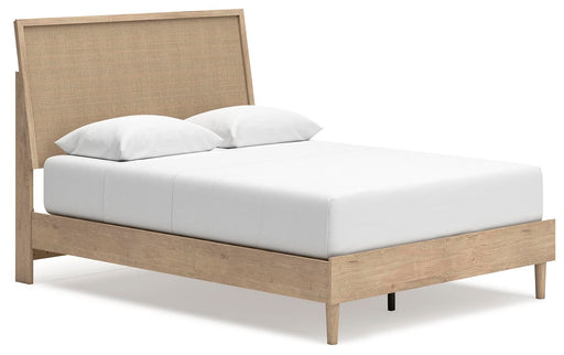 Ashley Furniture Cielden Bed with a stylish wooden frame and angled design, shown in a well-lit bedroom setting.