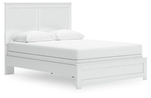Ashley Furniture Bostwick Shoals Bed with a dark wood finish, shown from an angled view in a modern bedroom setting.
