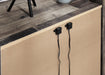 Ashley Furniture Derekson Nightstand with USB ports, dark wood finish, featuring drawers and a modern design.