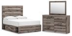 Graystorm bedroom set by Ashley Furniture featuring a bed, nightstands, and matching dresser in a modern gray finish.