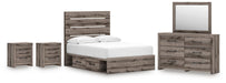Graystorm bedroom set by Ashley Furniture featuring a bed, dresser, and nightstands in a modern gray finish.