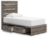 Graystorm bedroom set by Ashley Furniture featuring a bed, matching nightstands, and dresser in a modern gray finish.