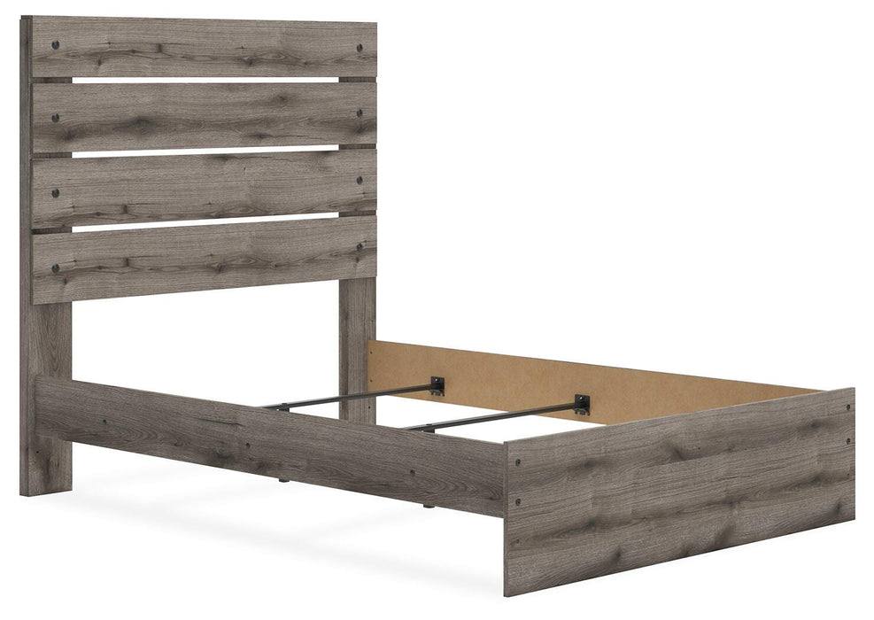 Graystorm bedroom set by Ashley Furniture, featuring a bed, nightstands, and dresser in a modern design.