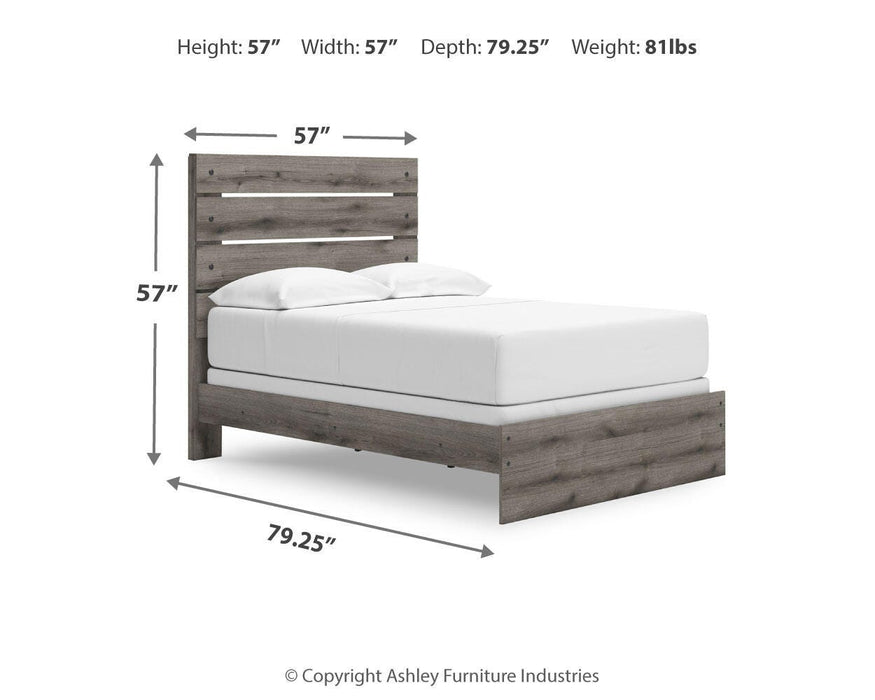 Graystorm bedroom set by Ashley Furniture featuring a modern bed frame, nightstands, and matching dresser in a sleek gray finish.