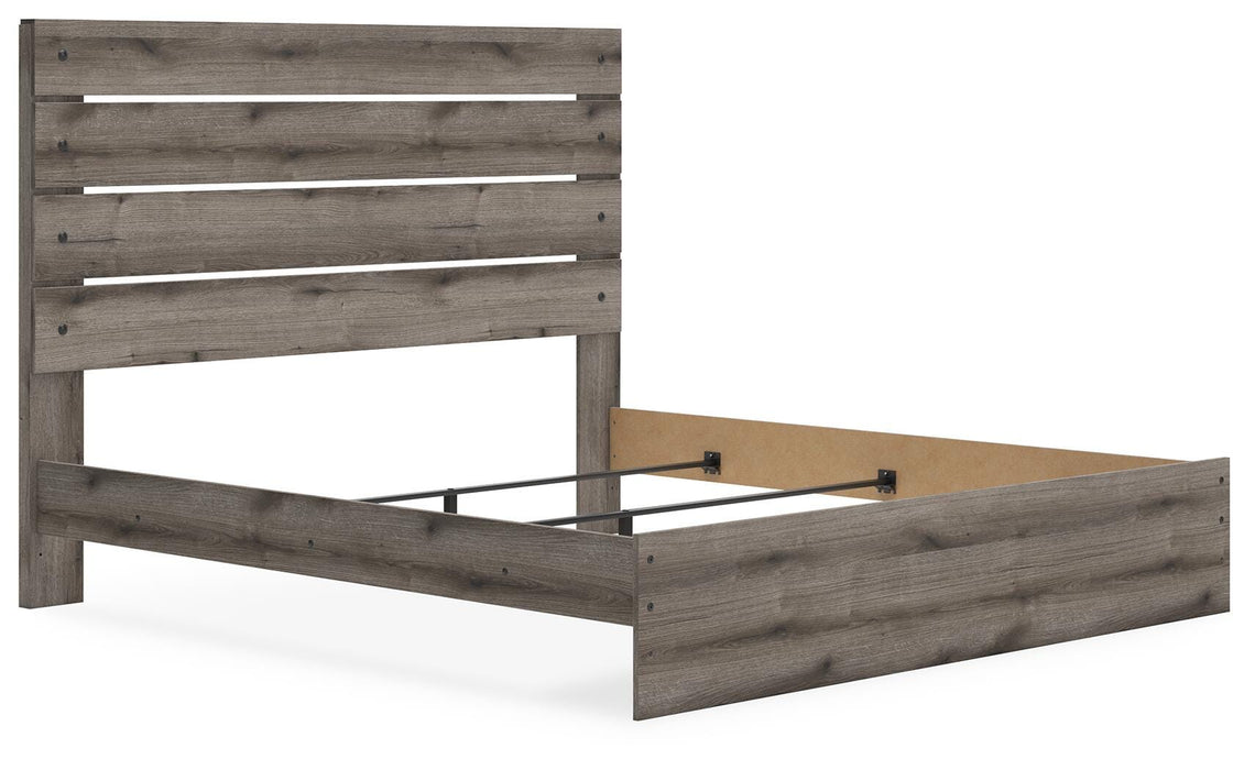 Graystorm bedroom set by Ashley Furniture featuring a bed, nightstands, and dresser in a modern gray finish.