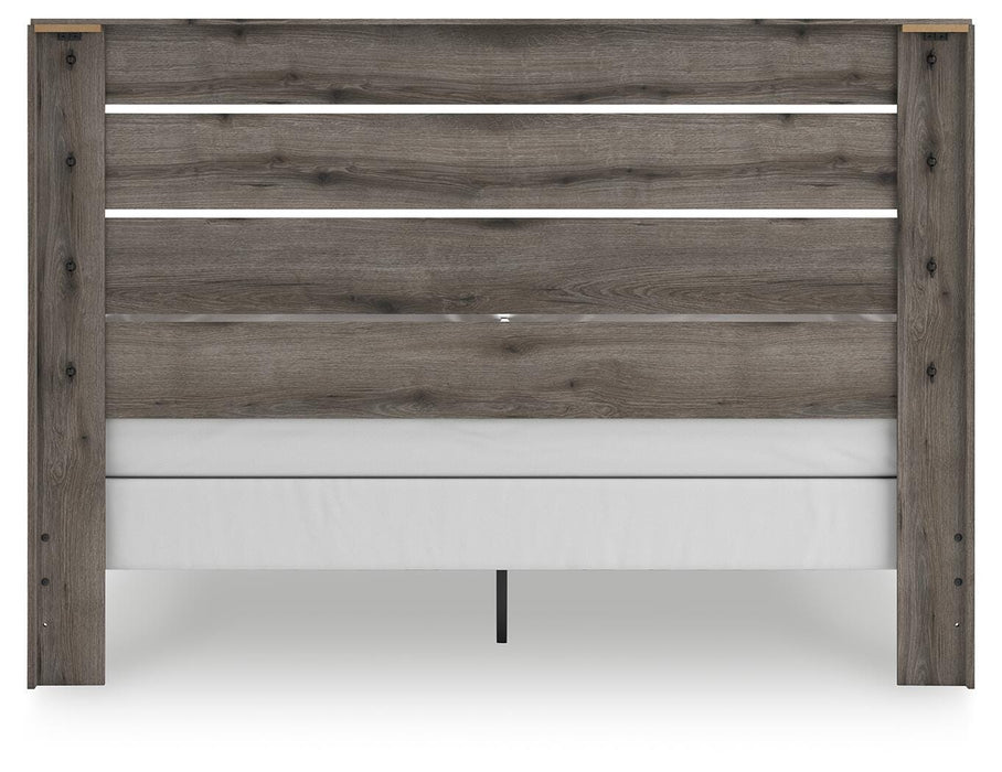 Graystorm bedroom set by Ashley Furniture, featuring a modern bed frame, matching nightstands, and coordinating dresser.