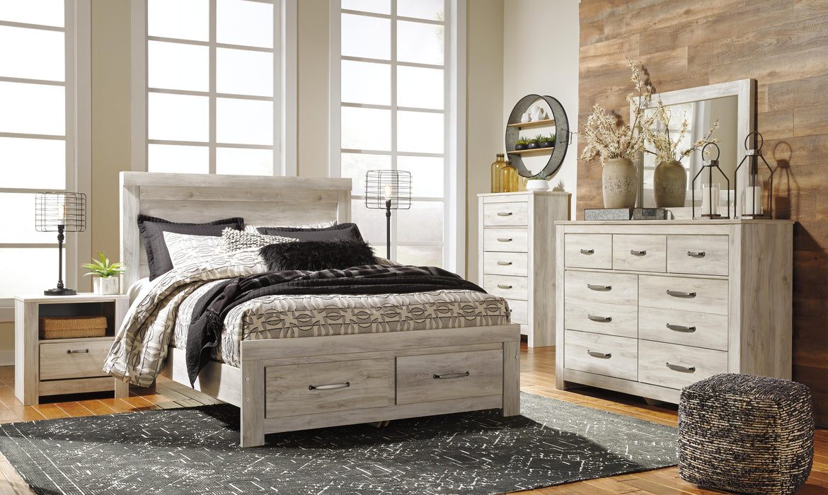 Ashley Furniture Bellaby Bed showing a stylish wooden bed frame with a clean, modern design and a dark finish.