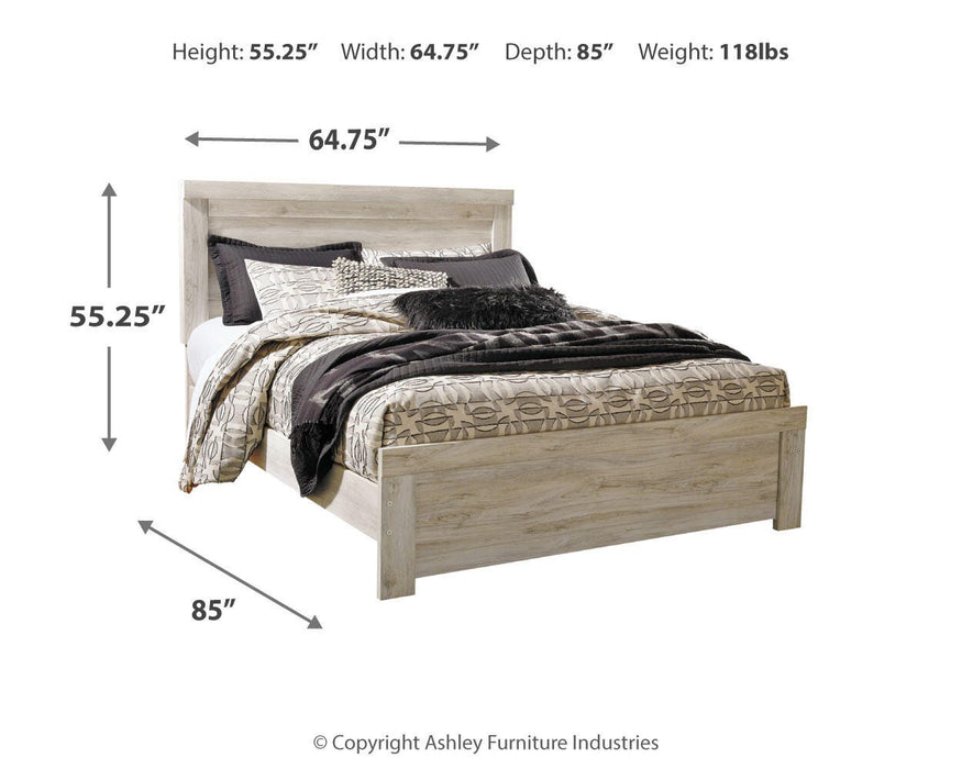 Ashley Furniture Bellaby bed with a classic wooden frame and neutral finish, showcasing a stylish bedroom centerpiece.
