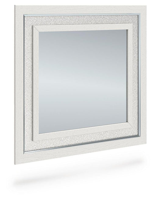 Ashley Furniture Zuraleus bedroom mirror showing a large, rectangular mirror with a sleek frame, angled view without brackets.