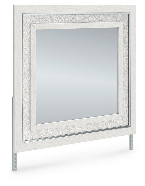 Ashley Furniture Zuraleus bedroom mirror with a sleek, modern design, shown from an angled side view.