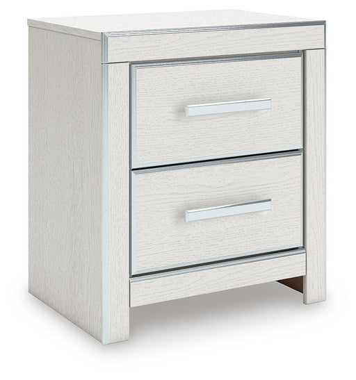 Ashley Furniture Zuraleus nightstand with a sleek design, featuring a drawer and open storage space, shown from an angled view.