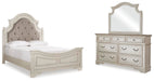 Ashley Furniture Realyn bedroom set with a modern bed frame, matching nightstands, and a coordinated dresser in a stylish bedroom scene.