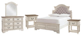 Ashley Furniture Realyn bedroom set featuring a bed with a wooden headboard and matching nightstands in a modern style.