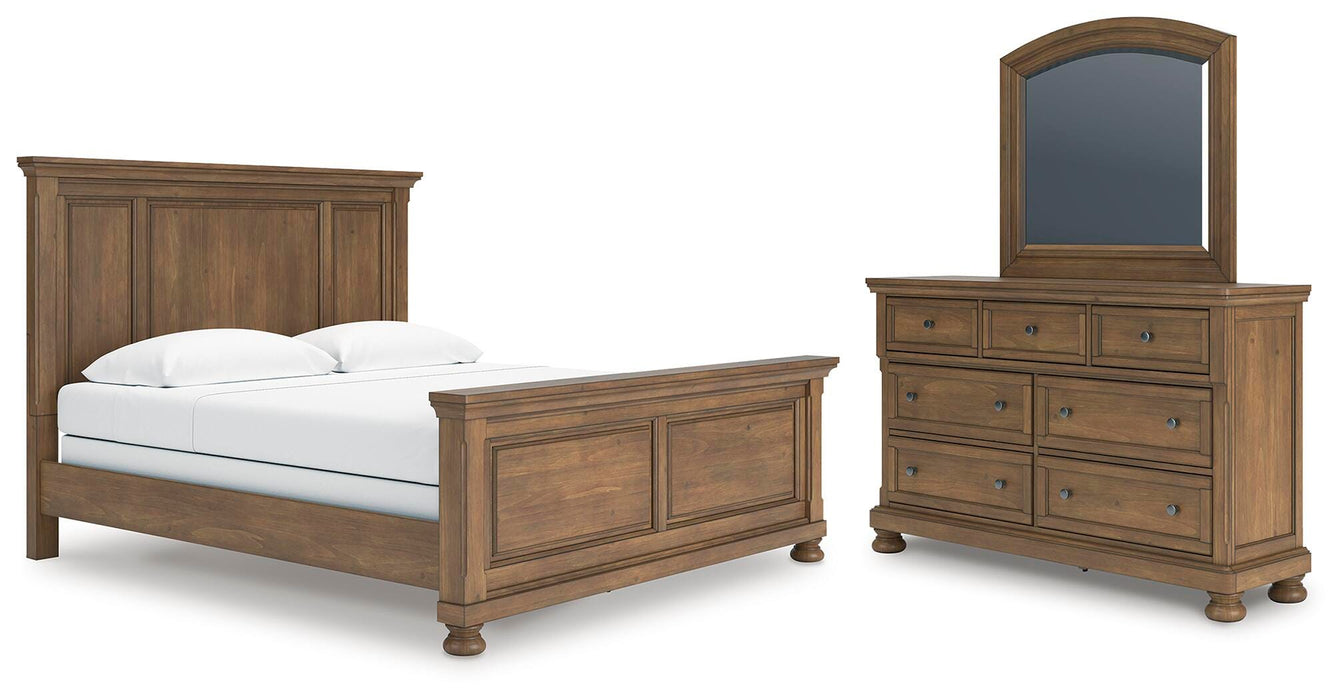 Ashley Furniture Feddinger bedroom set with a bed, nightstands, and dresser in a modern design, shown in a stylish bedroom setting.