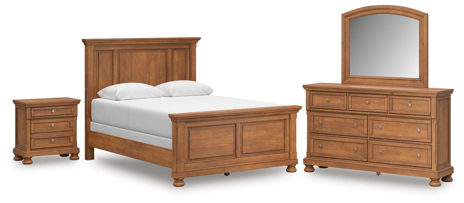 Ashley Furniture Feddinger bedroom set featuring a modern bed frame, matching nightstands, and a stylish dresser in a cozy bedroom setting.